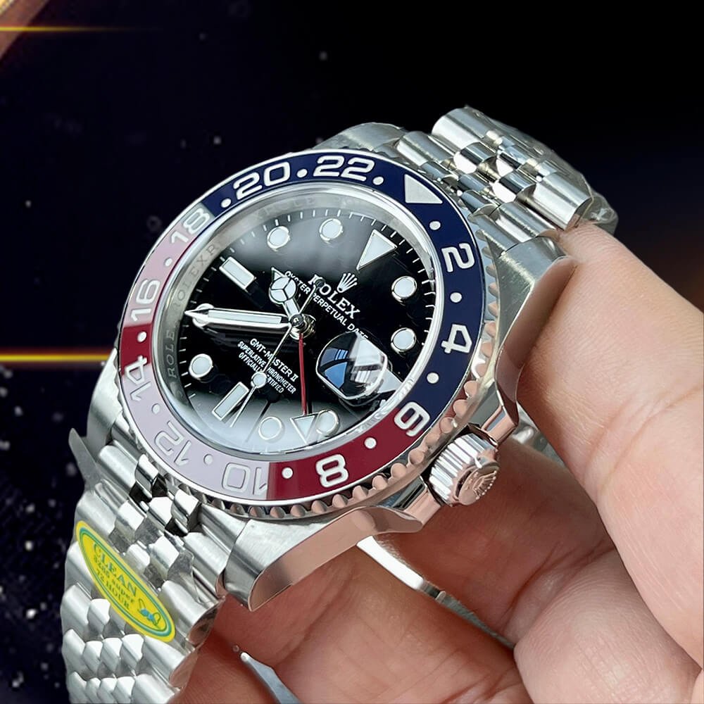 Traveler Adjusting GMT Hand: Red/Blue Bezel in Airport Scene