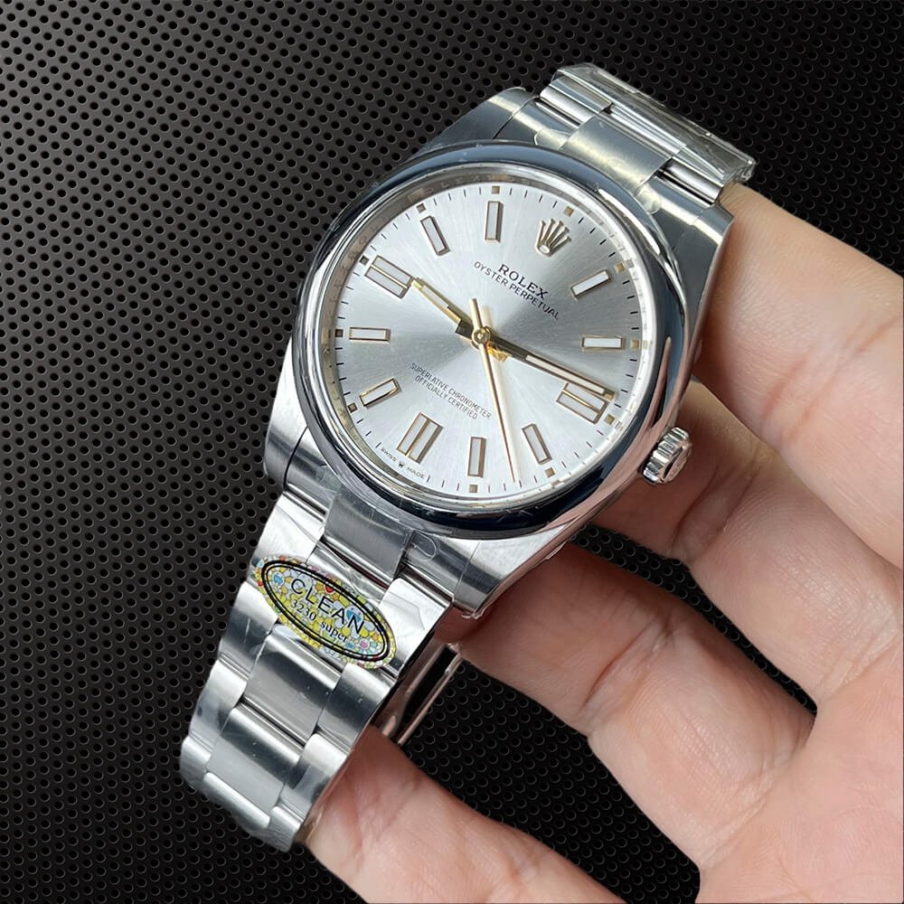 Silver Sunburst Dial Oyster Perpetual Automatic Rolex Timepiece